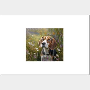 Beagle Dog in a Flower Garden Posters and Art